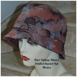 Rare Rinoxx Mexico Women's Taupe Brown Printed Floral Fish Scale Bucket Hat XL